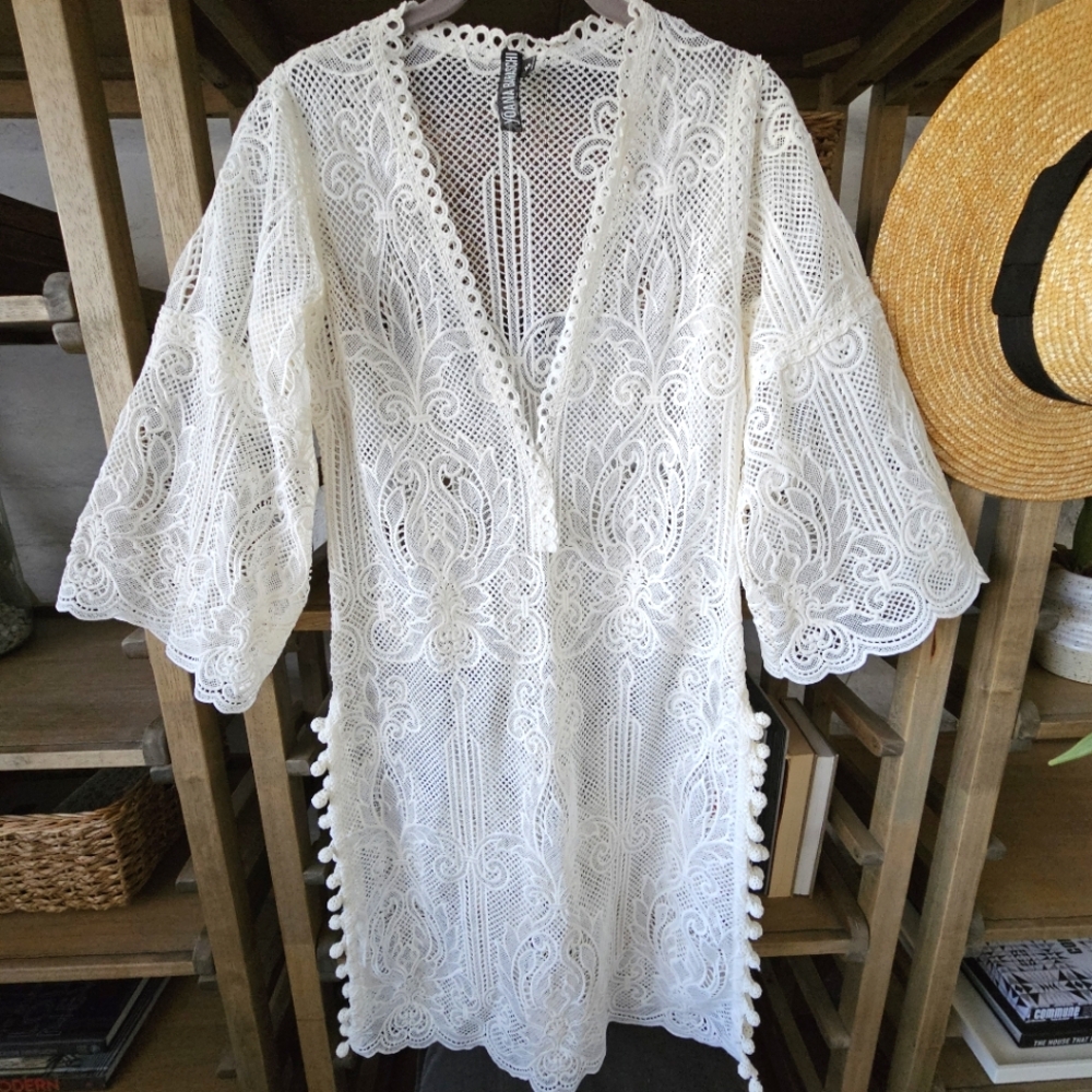 ANTHROPOLOGIE YOANA BARASCHI Cabana Dress. SZXS White Lace and Crochet NWOT